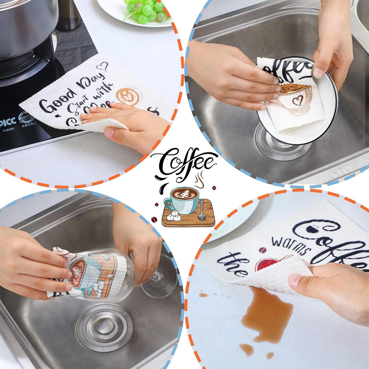 6 Pcs Swedish Kitchen Dish Towels Kitchen Cloths Reusable Sponge Cleaning Cloths Absorbent Dish Cloth Quick Drying