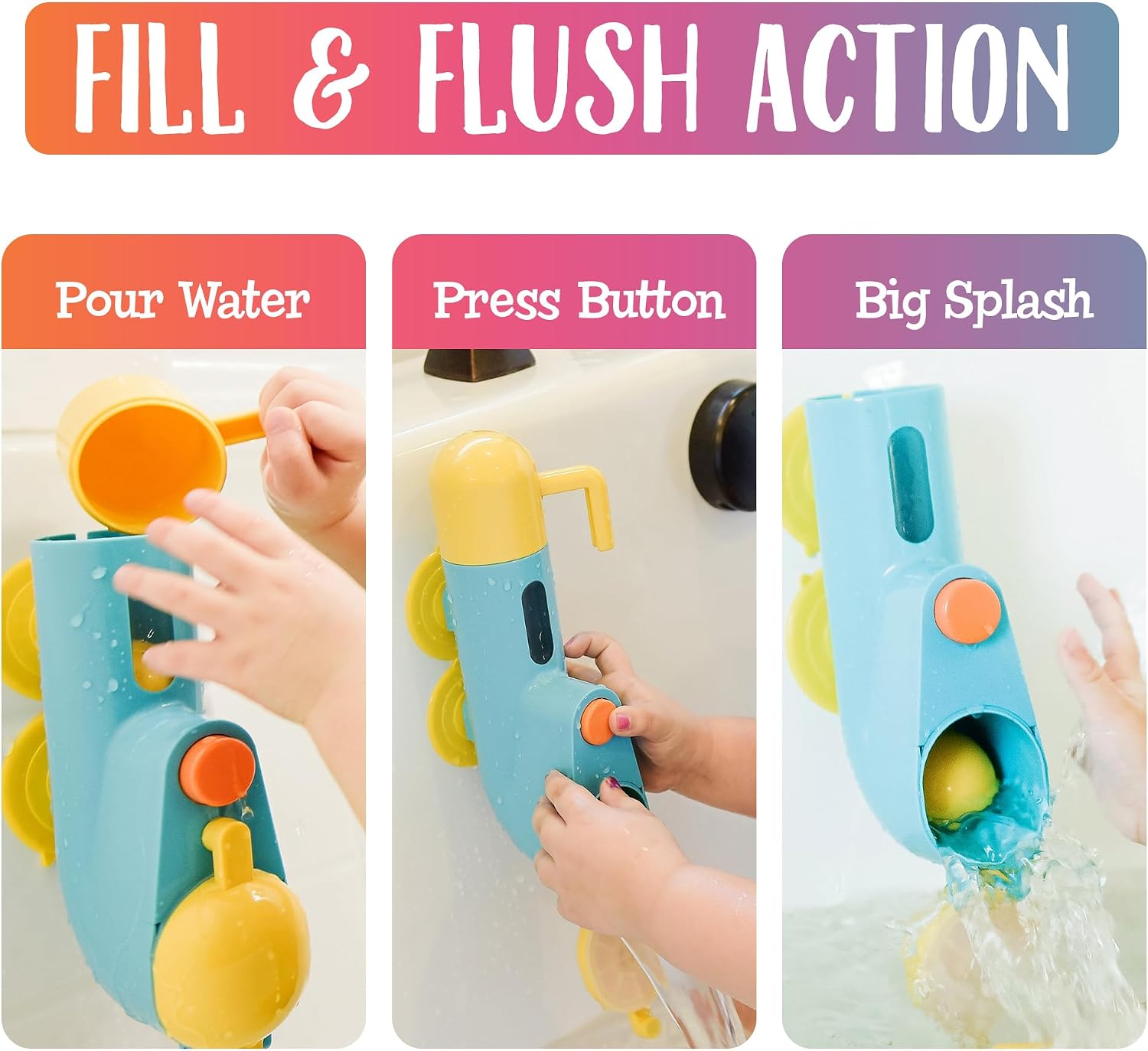 Fill N' Splash Submarine Bath Toy - Bath Toys for Toddlers 1-3 - 4 - 5 Years Old Bath Tub Toys for Boys & Girls