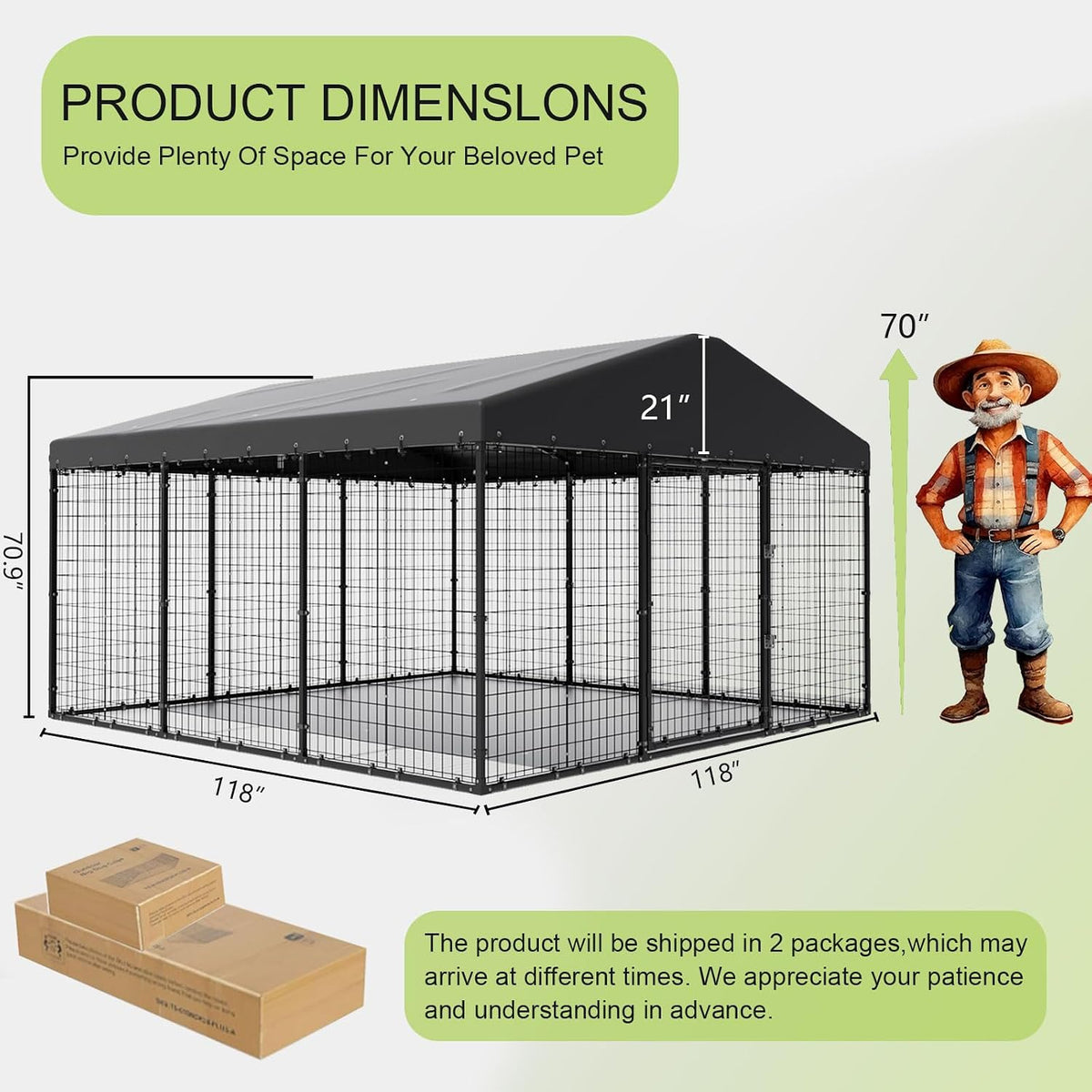Dog Kennel Outdoor 10 x10 x6 FT, Dog Cage Outdoor for Medium/Large Dogs with Waterproof Roof Double Secure Locks