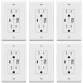 TOPGREENER 4.2A USB Outlets, 15 Amp Wall Outlet with USB Ports,White,6 Pack