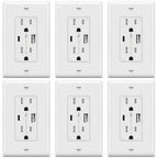 TOPGREENER 4.2A USB Outlets, 15 Amp Wall Outlet with USB Ports,White,6 Pack
