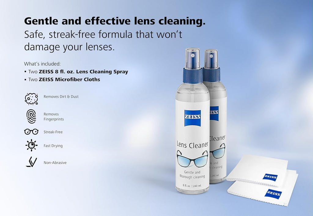 Lens Care Pack – 2x 8oz Streak-Free Lens Spray and Microfiber Cloths for Eyeglasses and Optics