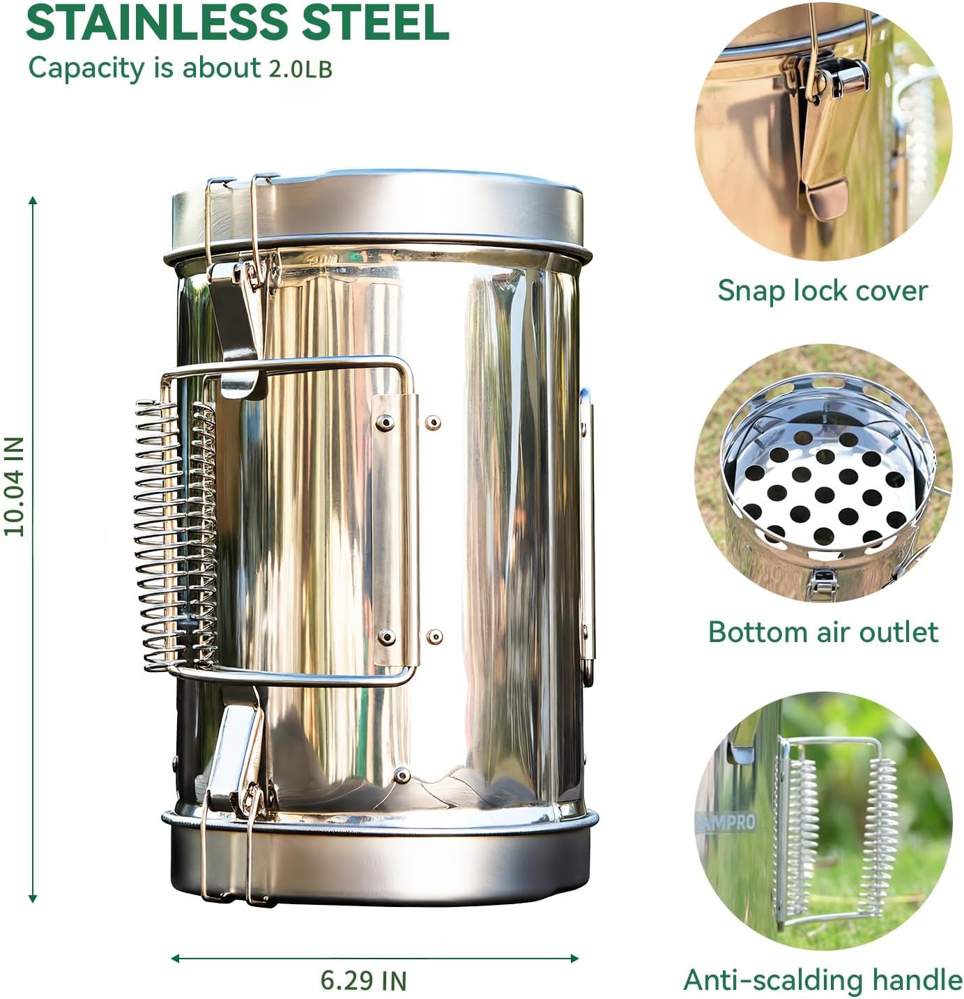Stainless Steel Charcoal Chimney Starter | BBQ Chimney Starter for Charcoal Grill and Barbecues, Compact Outdoor