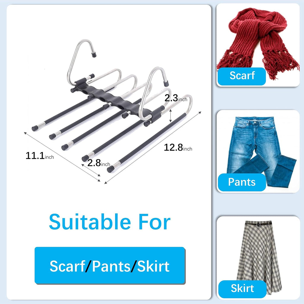 Magic Pants Hangers Space Saving - 2 Pack for Closet Multiple Layers Multifunctional Uses Rack Organizer for Trousers