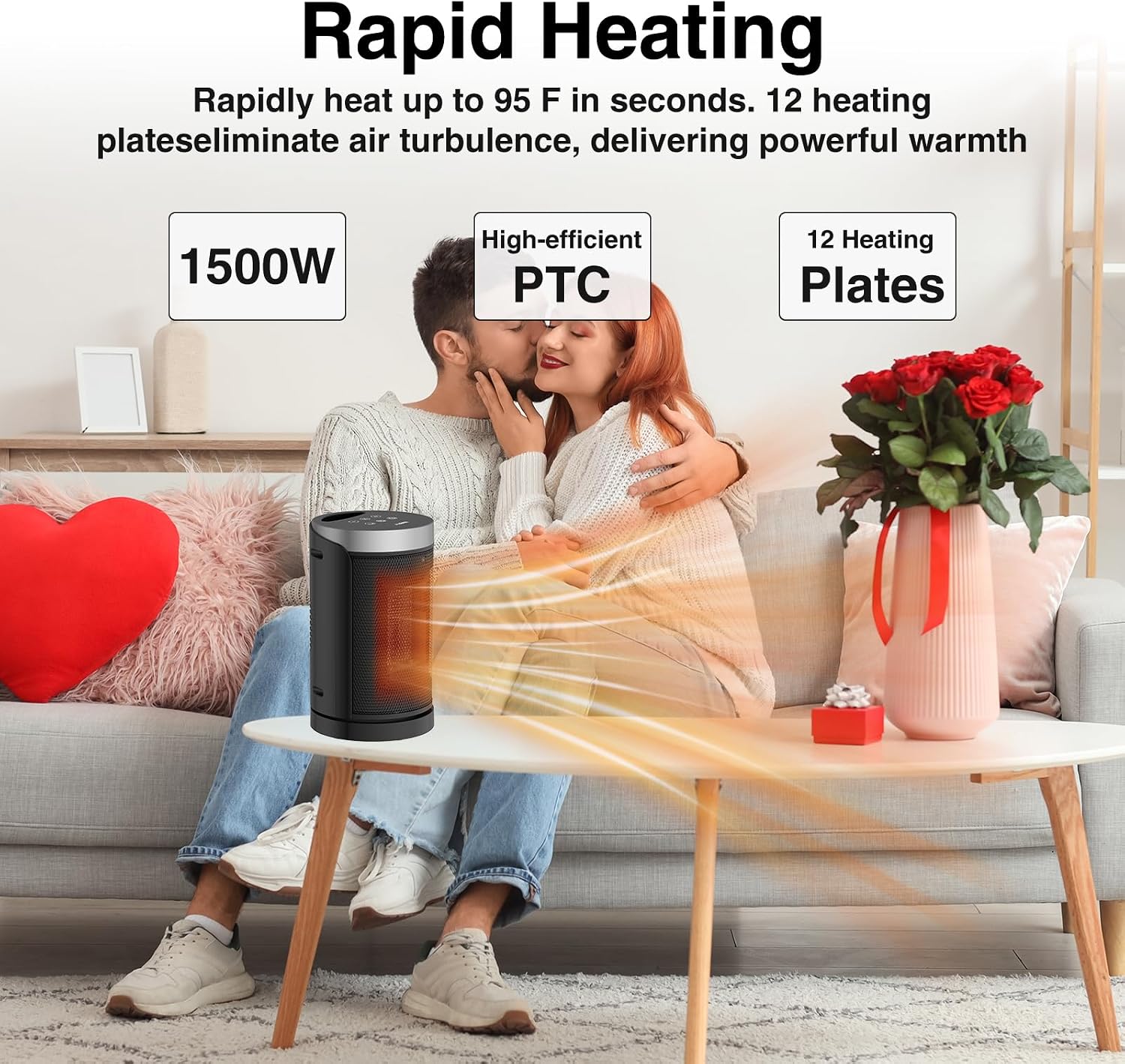 Space Heater, WINHL Small Portable Electric Heaters for Indoor Use with Thermostat and Remote, 70°Oscillation, 12H