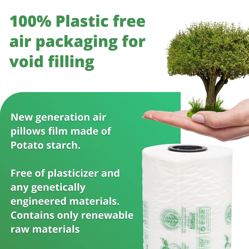 PlantWave-9.7.1 Plastic-Free Air Pillows for Packaging, 8" Wide and 850' Long Plant Based Film (1 Roll)
