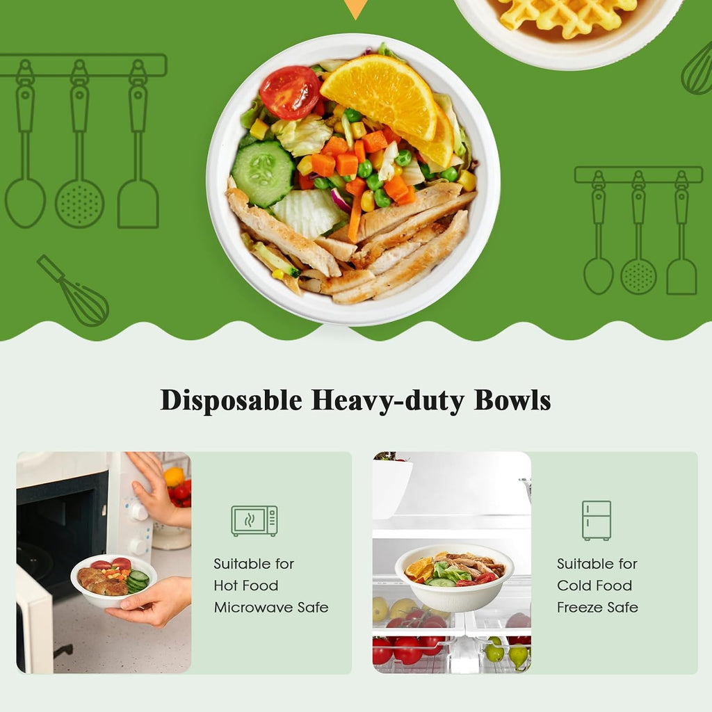 145 Pack 12 OZ Disposable Compostable Paper Bowls for Salad