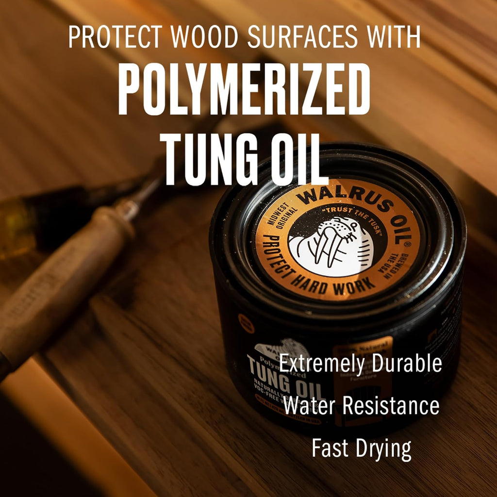 Polymerized Tung Oil. 100% Natural, VOC-Free, Heat Bodied, Fast Curing Wood Sealer and Finish. Food-Contact Safe
