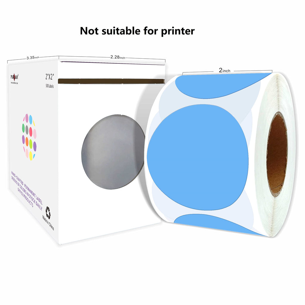 2" Blue Round Color-Code Circle Dot Labels in Dispenser Box, 500 Stickers