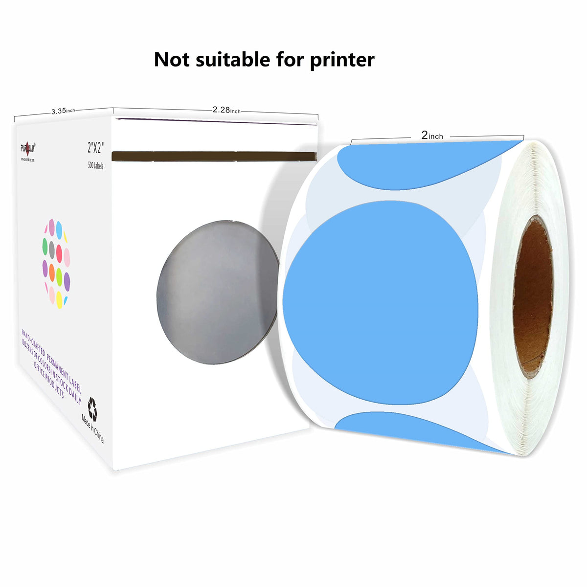 2" Blue Round Color-Code Circle Dot Labels in Dispenser Box, 500 Stickers