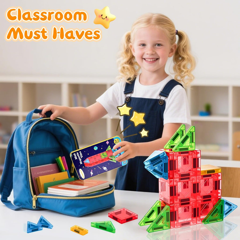 Magnetic Tiles Magnetic Blocks Building Toy: Portable Mini Magnetic Tiles Travel Set 32 Pieces Montessori Toys