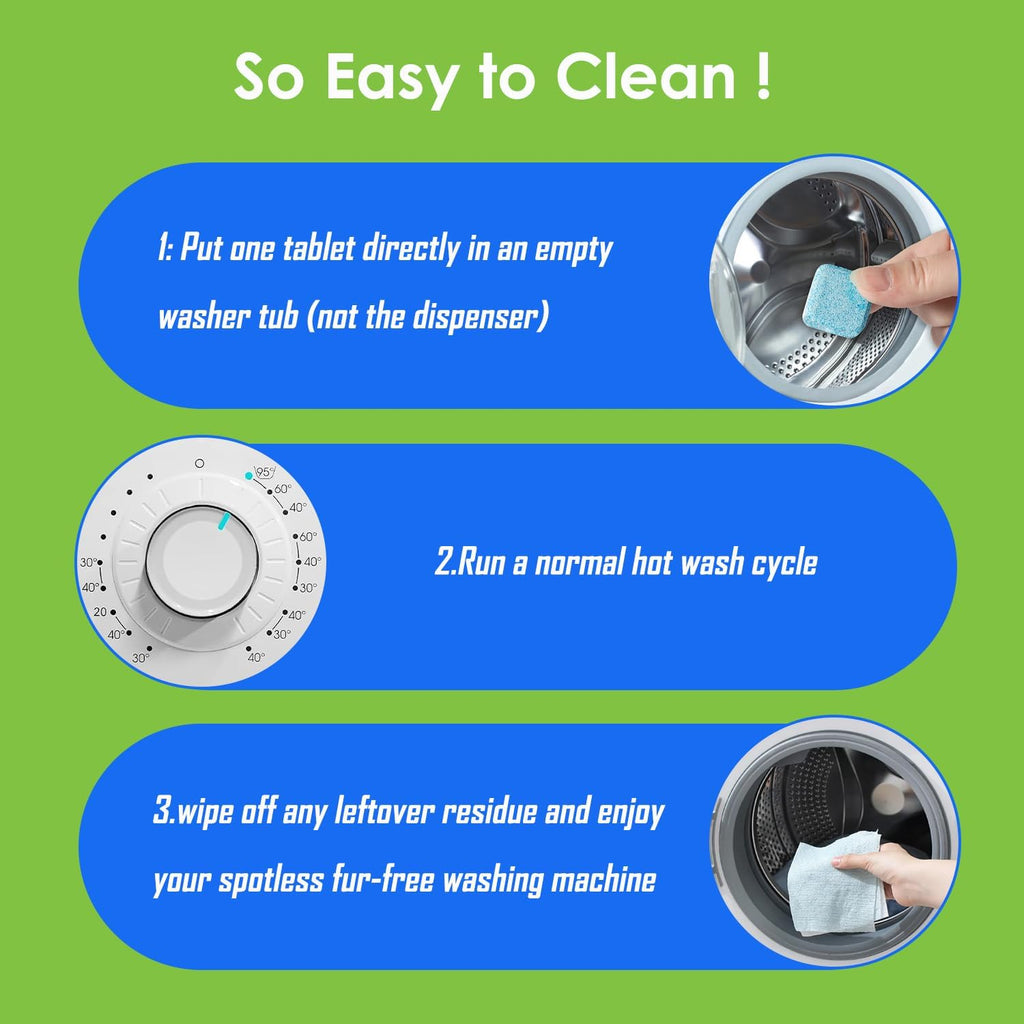 Enzyme Washing Machine Cleaner Tablets for Pet Owners, 24 Count