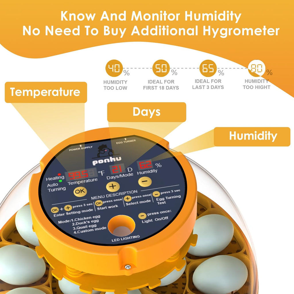 16 Duck Eggs Incubator with Phone App, Automatic Incubator with Custom Mode