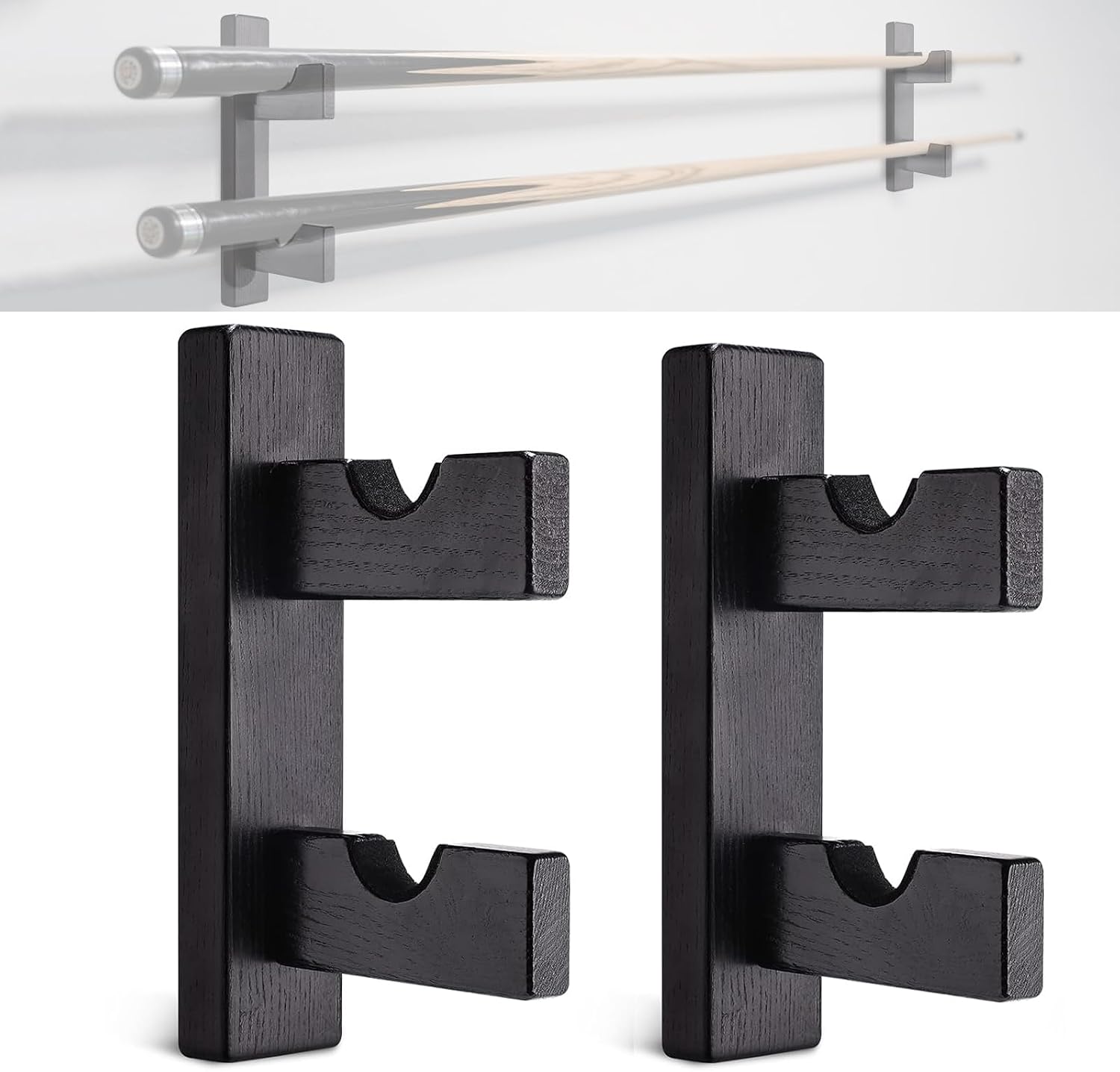 Pool Stick Holder Wall Mount Pool Stick Rack Billiard Cue Racks | Solid wood, horizontal display and storage of 2