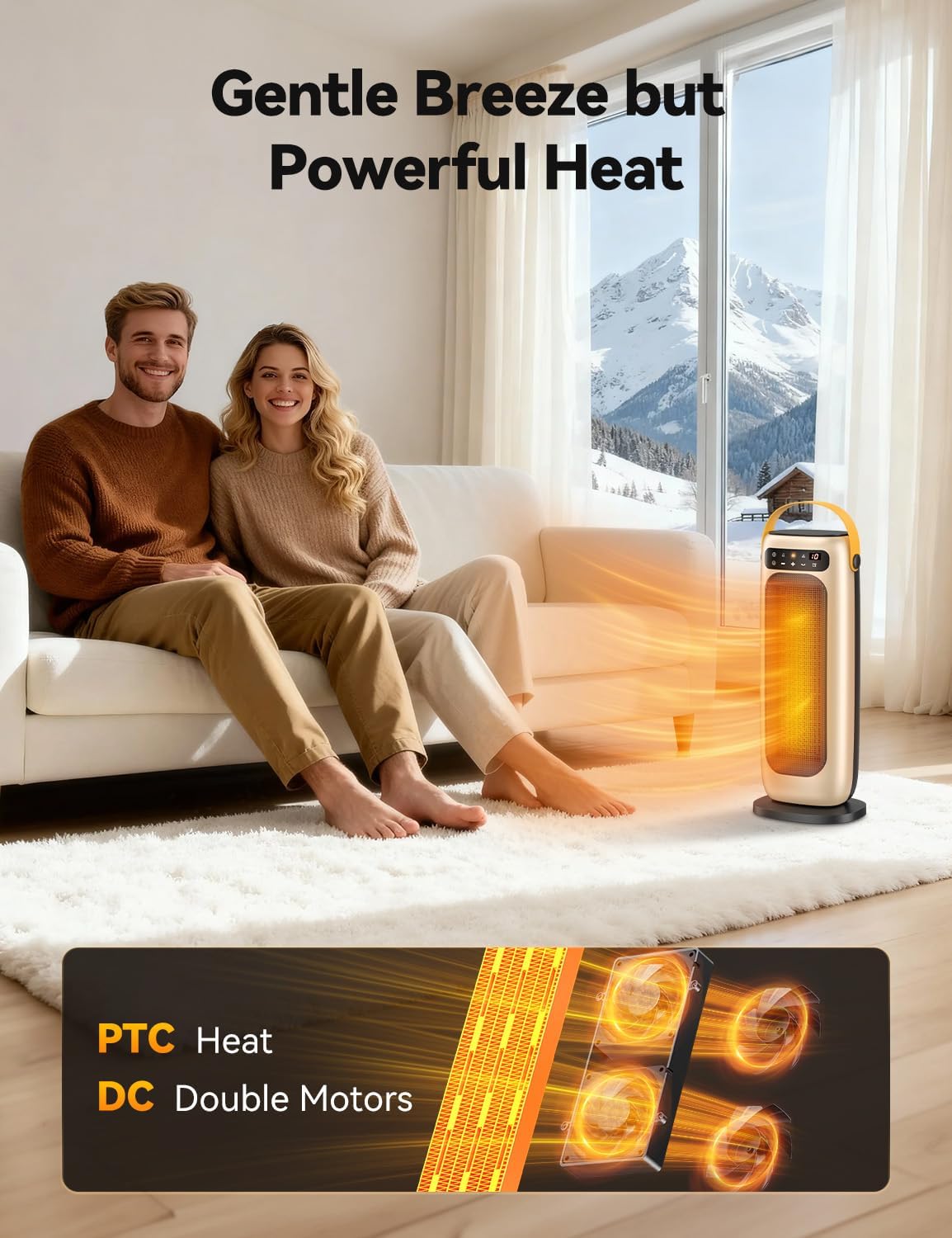 Space Heater, 1500W PTC Ceramic Electric Heaters for Indoor Use with Remote, 4 Levels Room Heater with LED Touch