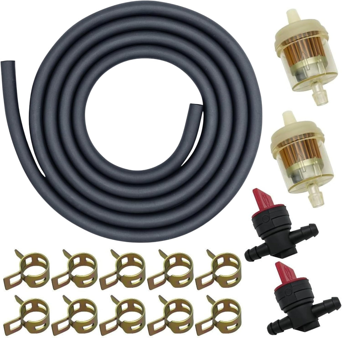 STRONGTHIUM 1/4" Rubber Gas Fuel Line Hose with Clamps Valve & Filters Kit
