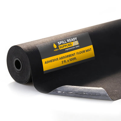 Spill Ready 2' x 100' Adhesive Absorbent Floor Mat Roll, Heavyweight Oil, Grease & Water Floor Mat | Black Garage Mat