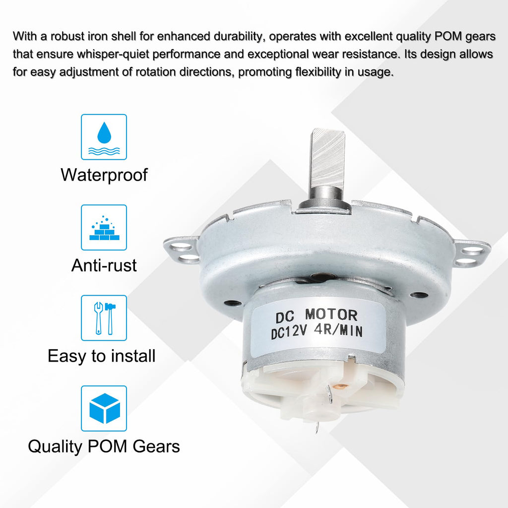 MECCANIXITY Slow Speed Motor JS-50T D-Shaft Gear Electric Motor, 12V DC 4RPM Motor CW/CCW D Shaft DC Motor Large Torque for 3D Printer Filament Rotating Display Stand