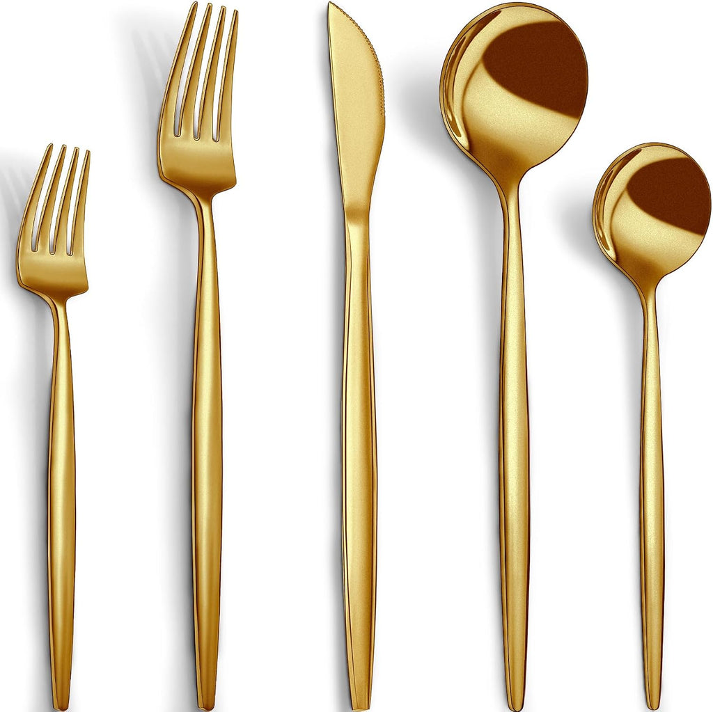 40-Piece Gold Silverware Set for 8, Stainless Steel Flatware Set