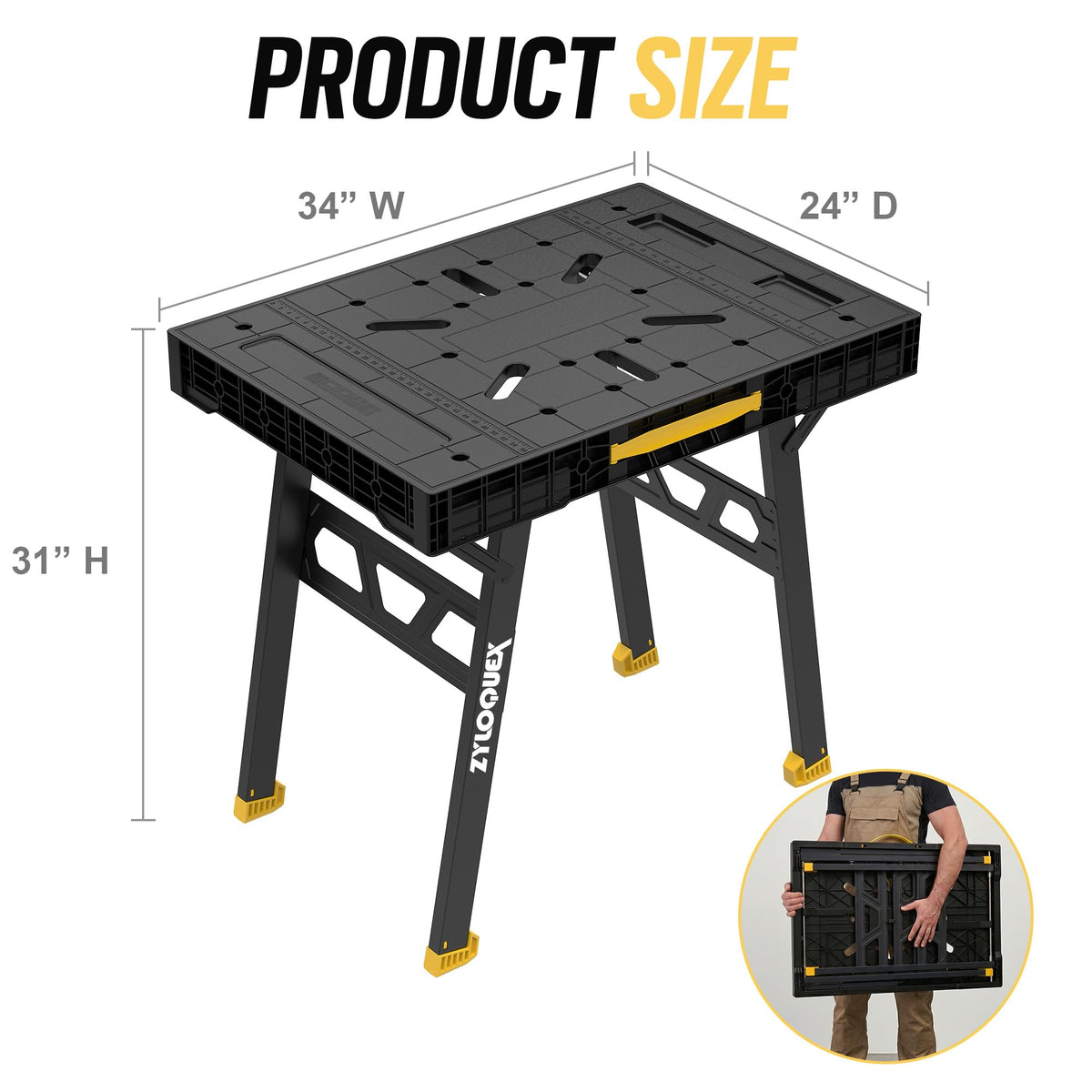 Foldable Work Bench, Portable Work Table, 34"x25"x31", for Garage