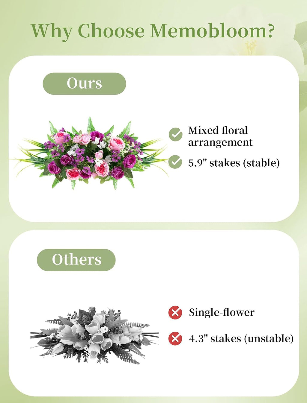 Artificial Cemetery Flowers with Stake: Pink Purple Grave Decor