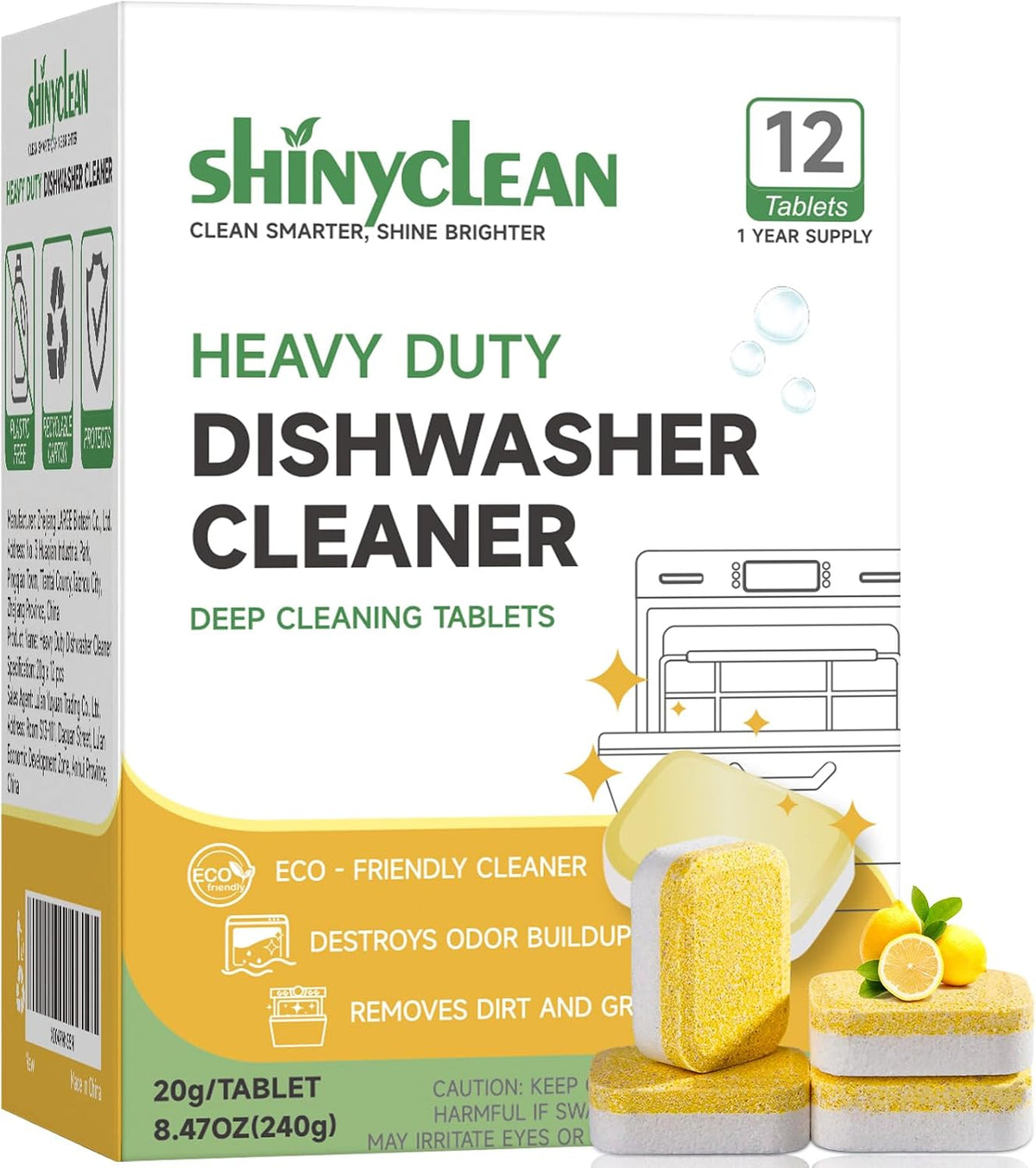 Heavy Duty Dishwasher Cleaner & Deodorizer Tablets, 20g*12 Pack