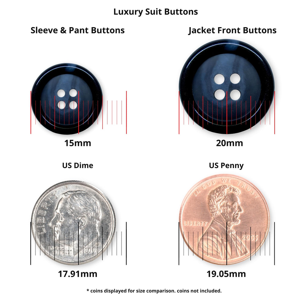 Luxury Suit Buttons 16 Pack, Bone Look Glossy 4-Hole Set, Blue Navy