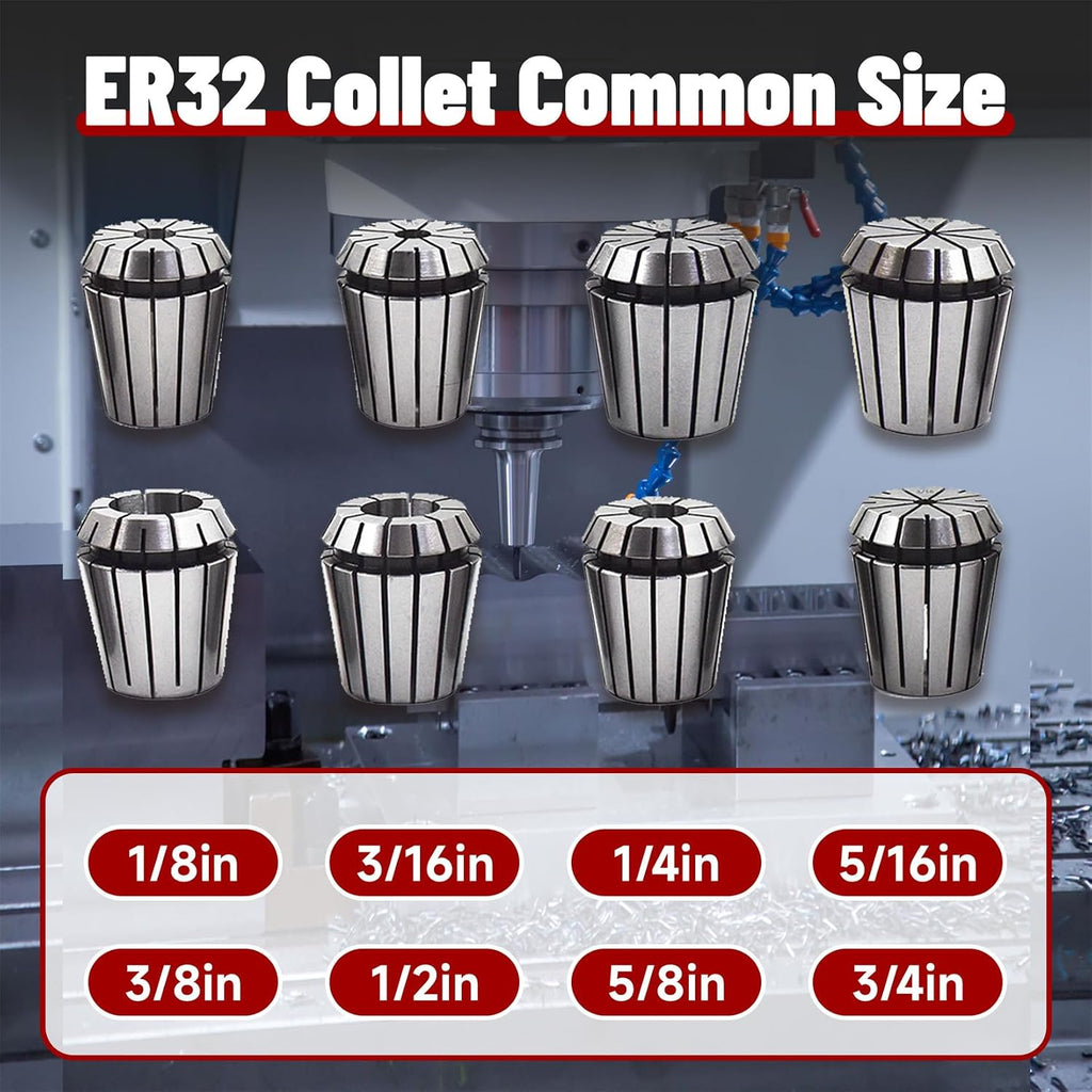 findmall 8Pcs 1/8-3/4 Inch ER32 Collet Set