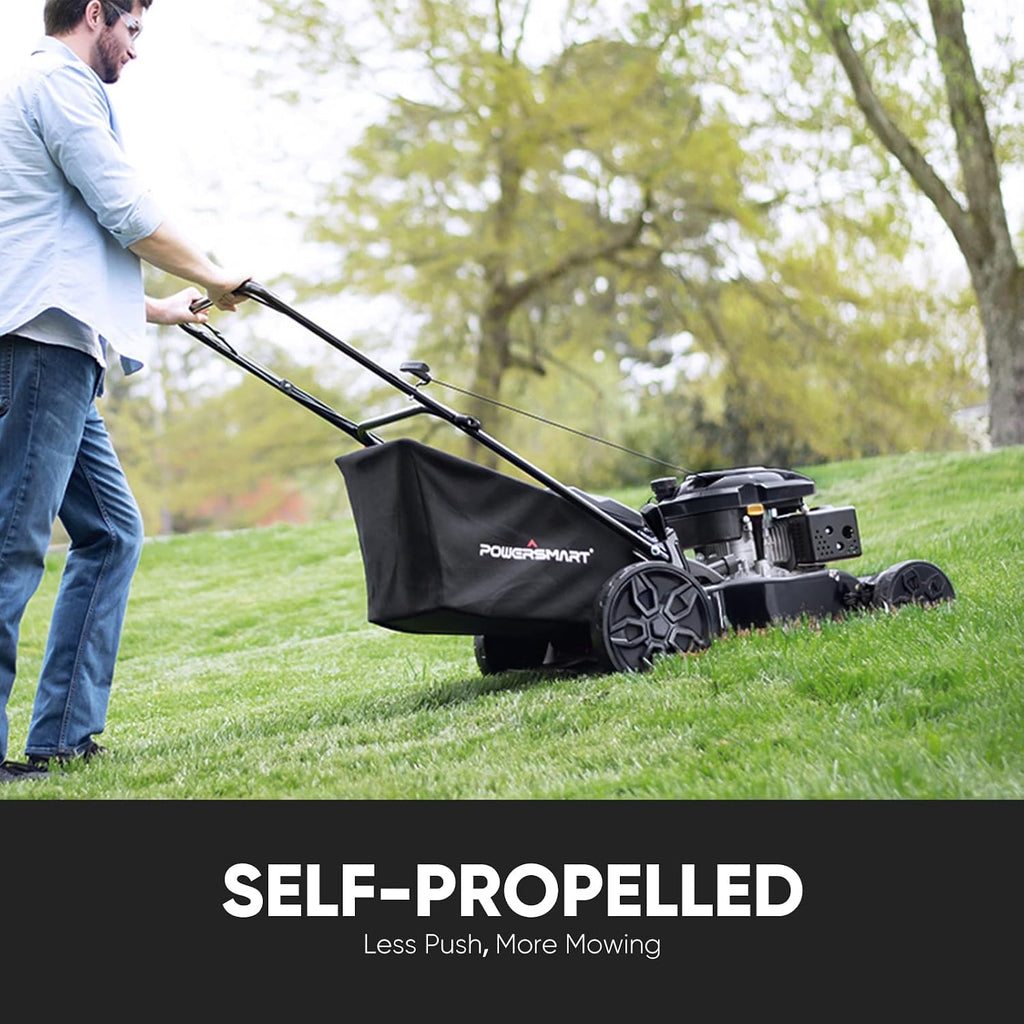 22-Inch Self Propelled Gas Lawn Mower, 170cc 4-Cycle OHV Engine, 3-in-1 Mulch/Bag/Rear Discharge, 6 Cutting Heights