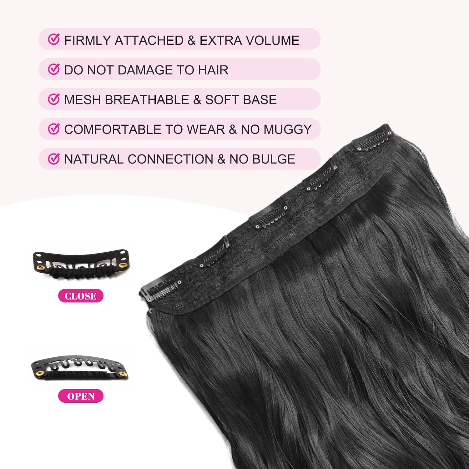 18" 1-Pack 3/4 Full Head Curly Wavy Clips in on Synthetic Hair Extensions HE008 Hairpieces for Women 5 Clips 4.0 Oz