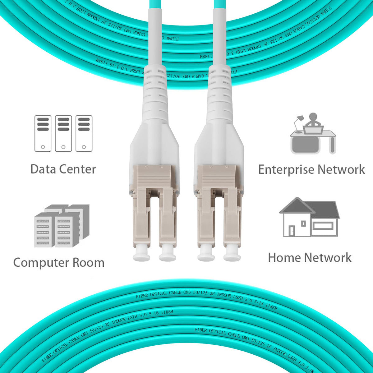 OM3 LC to LC Fiber Patch Cable Multimode 2M(7ft), 5Pack