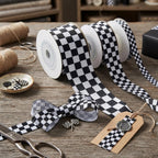 3 Roll Black and White Checkered Print Grosgrain Ribbon for Craft