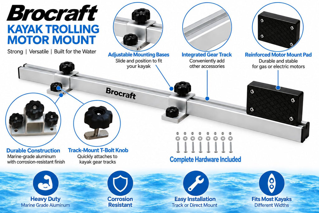Brocraft Kayak Trolling Motor Mount, Gear Track & Direct Mount Motor Bracket, Marine-Grade Aluminum – for Parallel Tracks