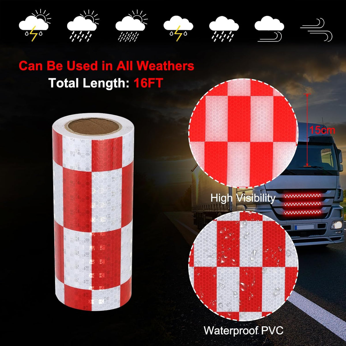 Reflective Tape 6" x 16 ft Self-Adhesive Trailer Reflector Tape
