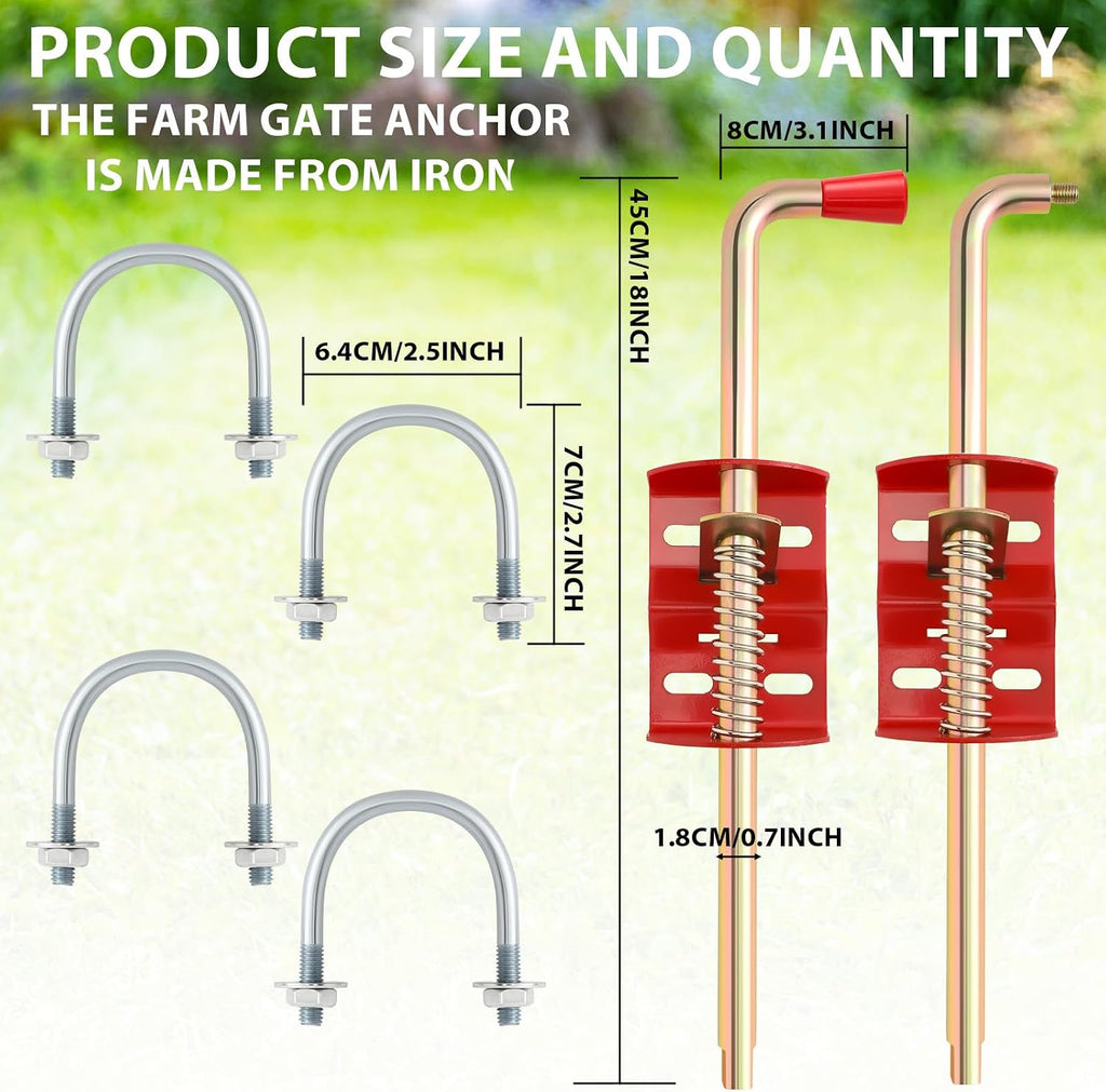 2 Pack 18 Inch Farm Gate Latch Farm Anchor Cane Bolt Livestock Fence Drop Rod Stop Tube Gate Stop for Farms Pastures