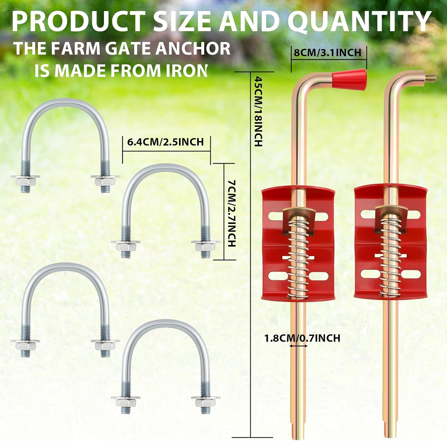 2 Pack 18 Inch Farm Gate Latch Farm Anchor Cane Bolt Livestock Fence Drop Rod Stop Tube Gate Stop for Farms Pastures