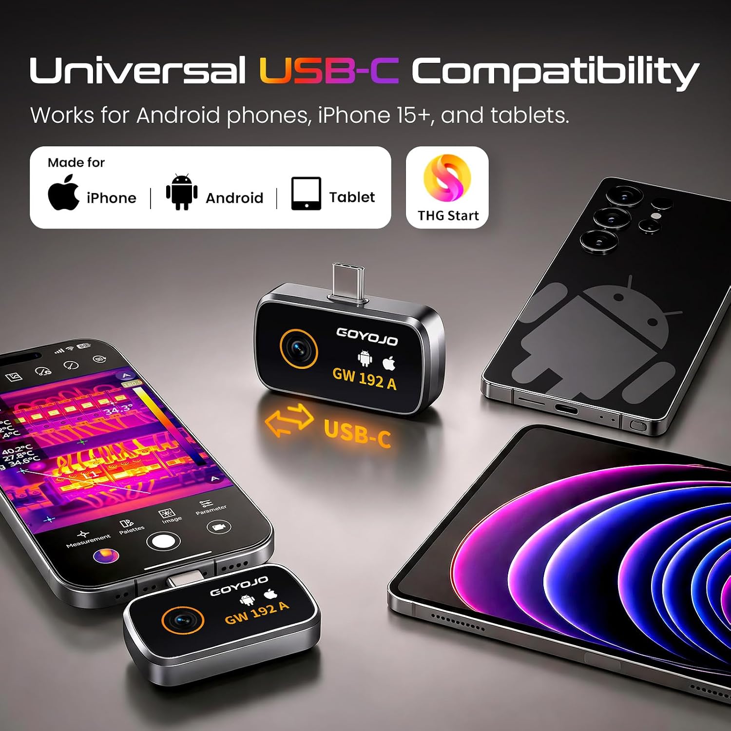 Thermal Imaging Camera for Android/iphone 15/16/17 iOS Series 192x192 IR Resolution– Water Leak Detection HVAC
