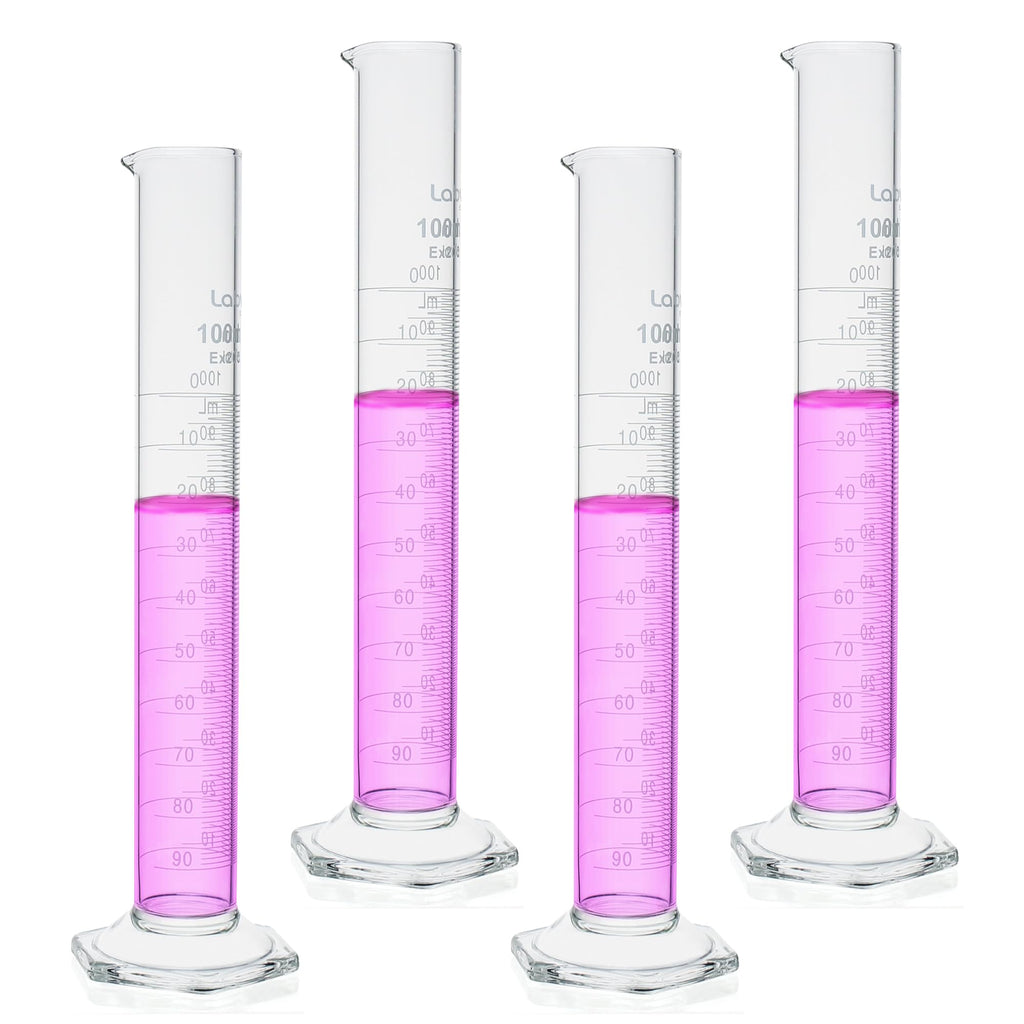 Labvida 4PCS 100ml Graduated Cylinders, 3.3 Borosilicate Glass, LVE005