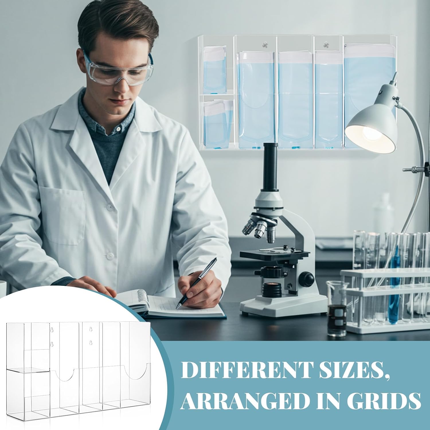 Clear Acrylic Sterilization Pouches Dispenser Rack Organizer Multi-Sized 6 Divided Stations Wall Mount Holder for All