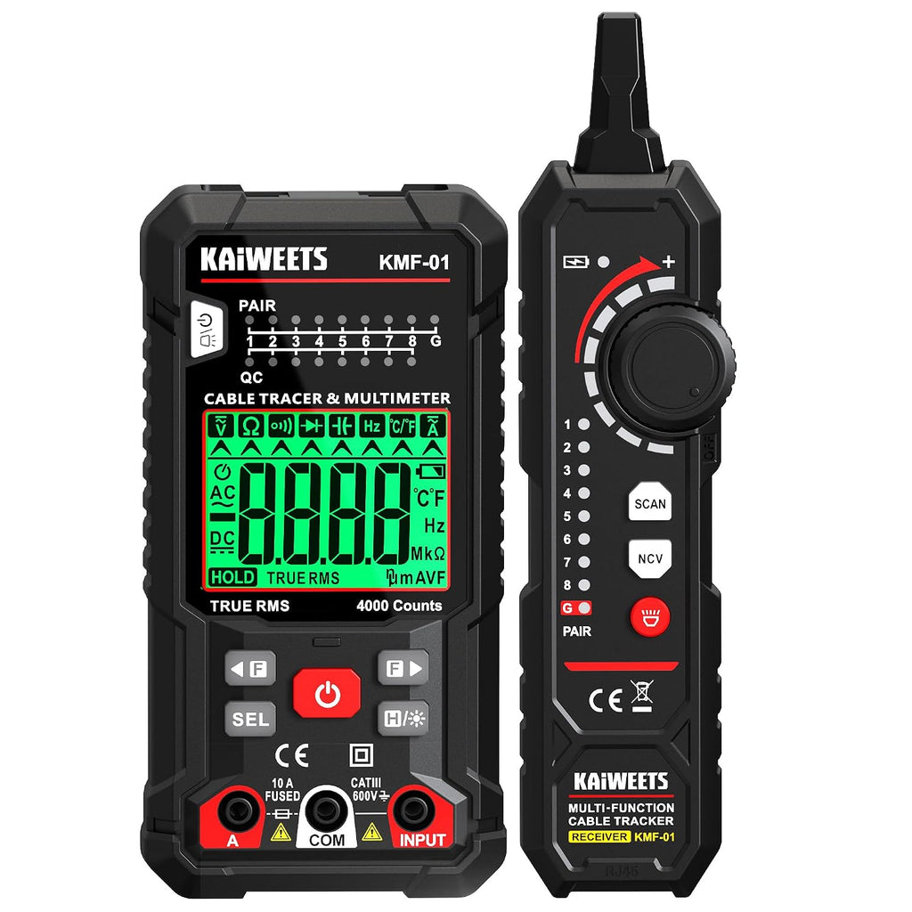 3-in-1 Multimeter & Cable Tracer Kit, Auto-Ranging Digital Multimeter with True RMS 4000 Counts, RJ45/RJ11 Wire