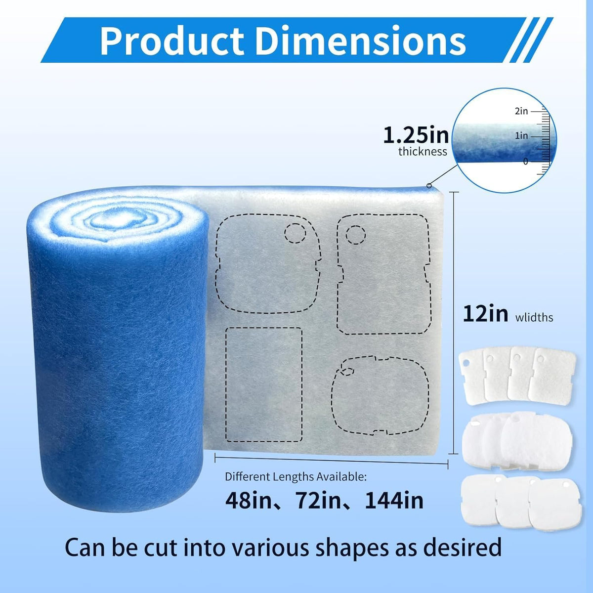 Koi Pond and Aquarium Filter Media,1.25" Thick-12 x48 -Fish Pond Filter Material for Koi Outdoor Ponds Aquarium-Cut