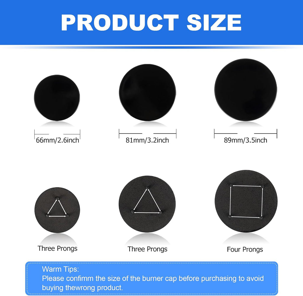 Upgraded Surface Burner Caps Set of 3PCS Replacement for GE&Hotpoint 30" Gas Range/Cooktop,WB29K10022-1 Small Cap-2.6" WB29K10023-1 Medium Caps-3.2" WB29K10024-1 Large Cap-3.5",Shiny Black Surface