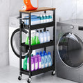 4 Tier Slim Rolling Storage Cart, Metal Narrow Kitchen Cabinet with Wheels, Laundry Room Organization and Storage