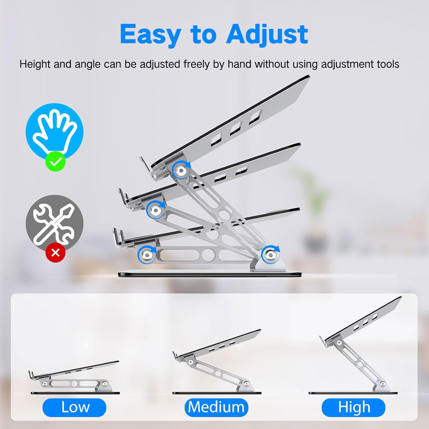 Laptop Stand for Desk, Adjustable Laptop Riser, Metal Foldable Computer Stand Holder Portable Notebook Mount