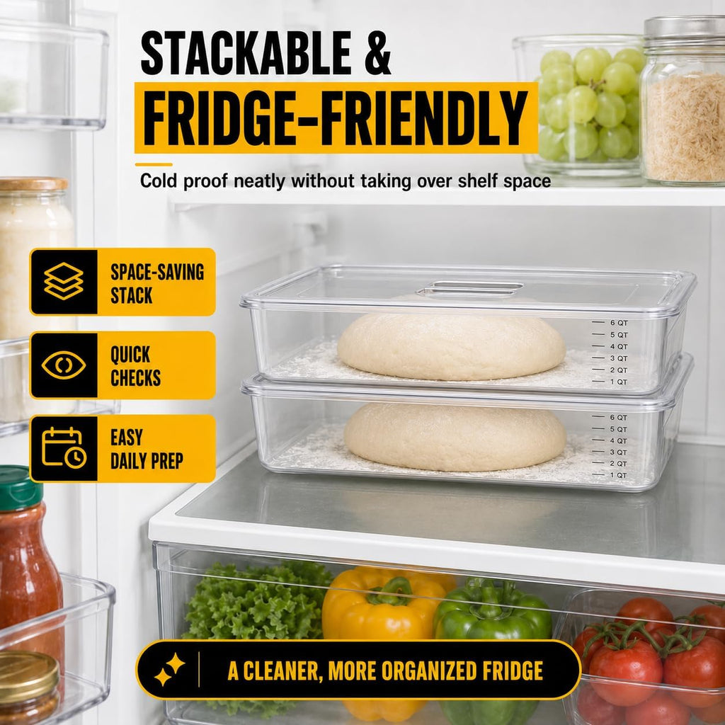 Sourdough Proofing Containers, 2 Pack 6QT Clear Dough Rising Boxes with Lids, Stackable Bulk Fermentation Containers