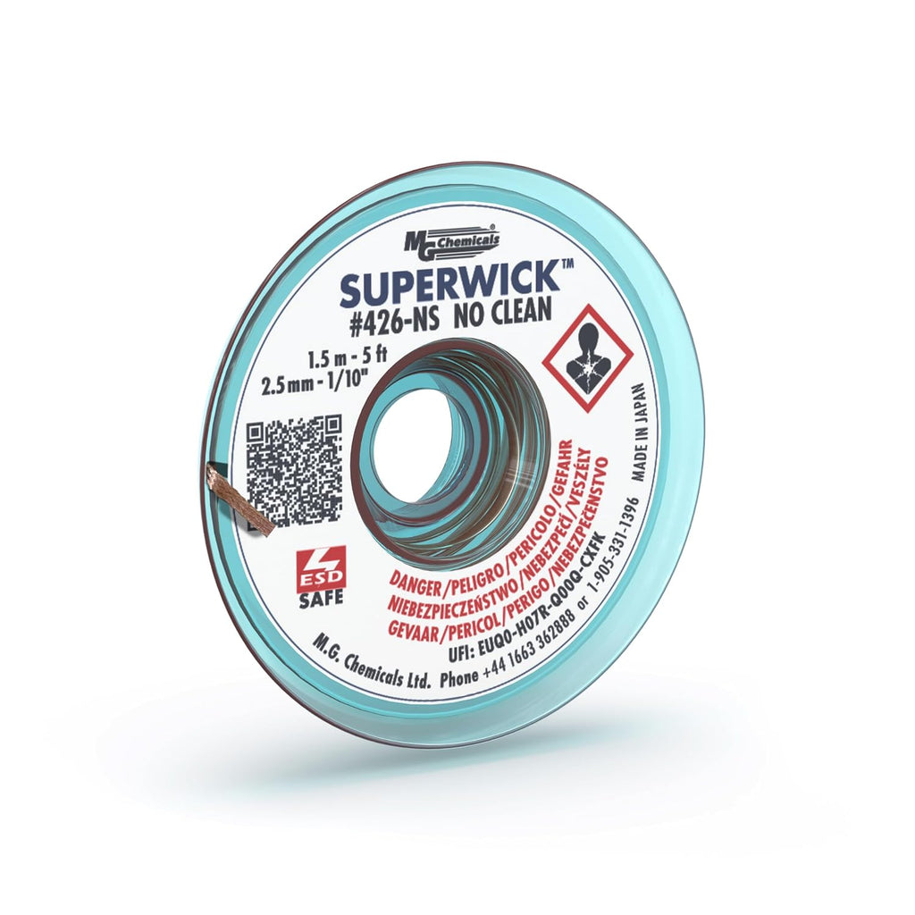 MG Chemicals 426-NS #4 No Clean Super Wick Desoldering Braid, 0.1" Width x 5' Length, Blue