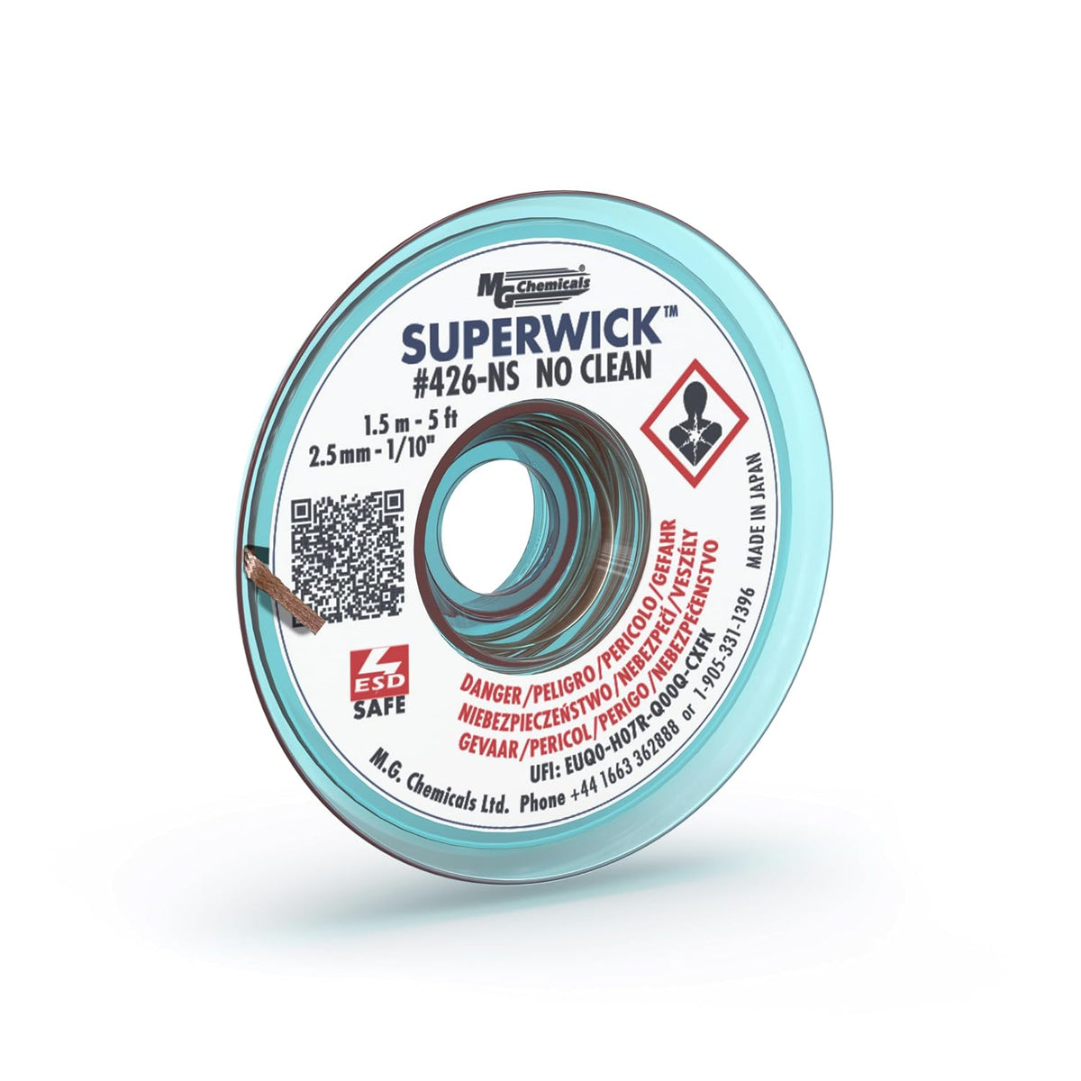 MG Chemicals 426-NS #4 No Clean Super Wick Desoldering Braid, 0.1" Width x 5' Length, Blue