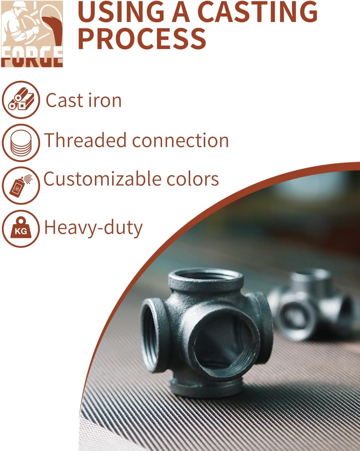 Black 5-way Side Exit Cross,Cast Iron Pipe Fitting Cast Iron Angle Pipe Fitting for Vintage Style DIY Projects/Furniture/Shelves (Pack of 1) (1/2 INCH)