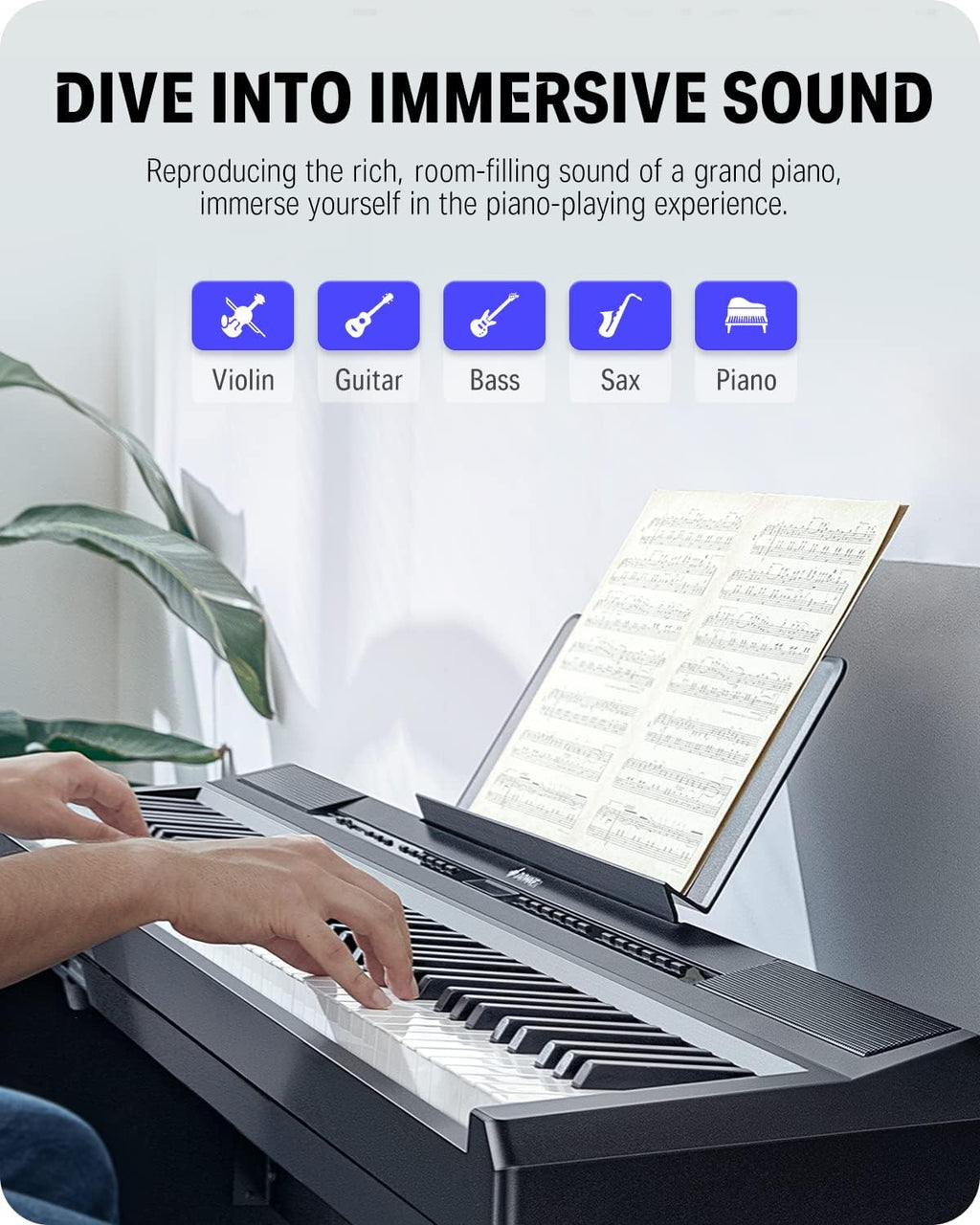 DEP-20 Beginner Digital Piano 88 Key Full Size Weighted Keyboard, Portable Electric Piano with Furniture Stand