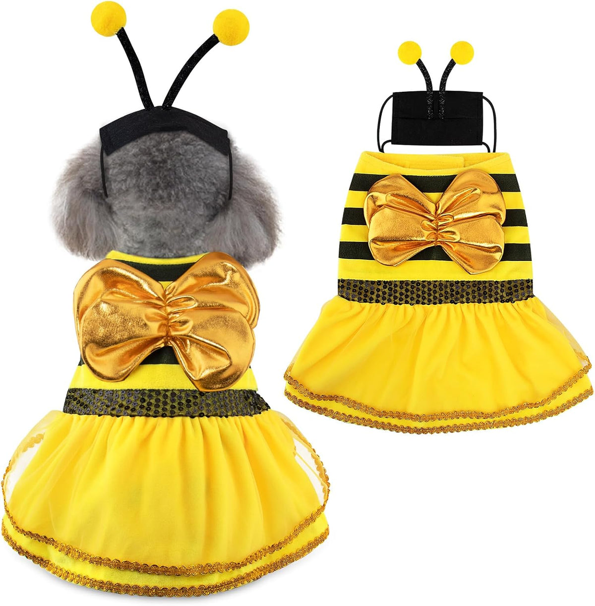 Bee Dog Halloween Costumes, Bumblebee Dog Costume for Small Medium Dogs Cats, Puppy Clothes Outfit Dress with Cap for